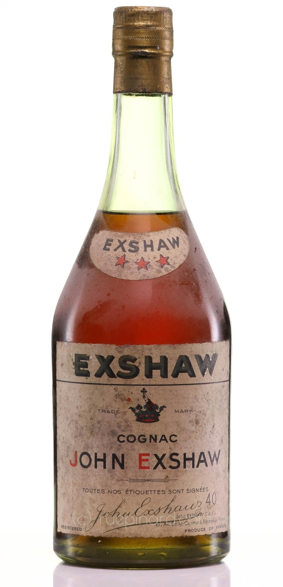 Cognac John Exshaw Three Stars NV 1970s Aged 40yrs+ - Rue Pinard