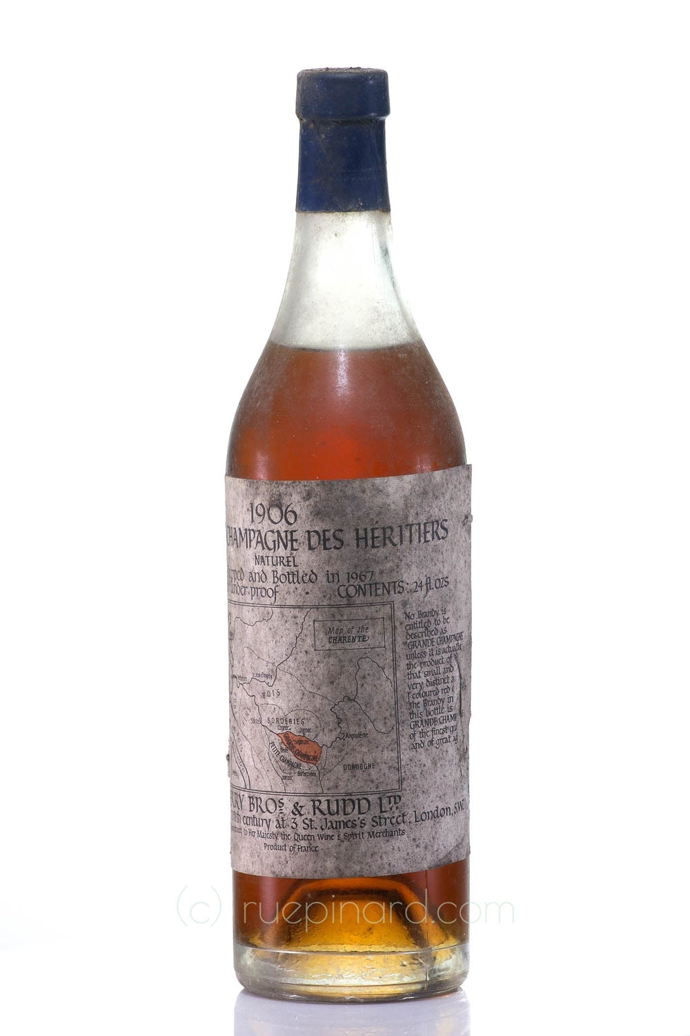 1906 Berry Brothers & Rudd Grande Champagne des Heritiers Cognac, Bottled 1967 Ugni Blanc - Rue Pinard