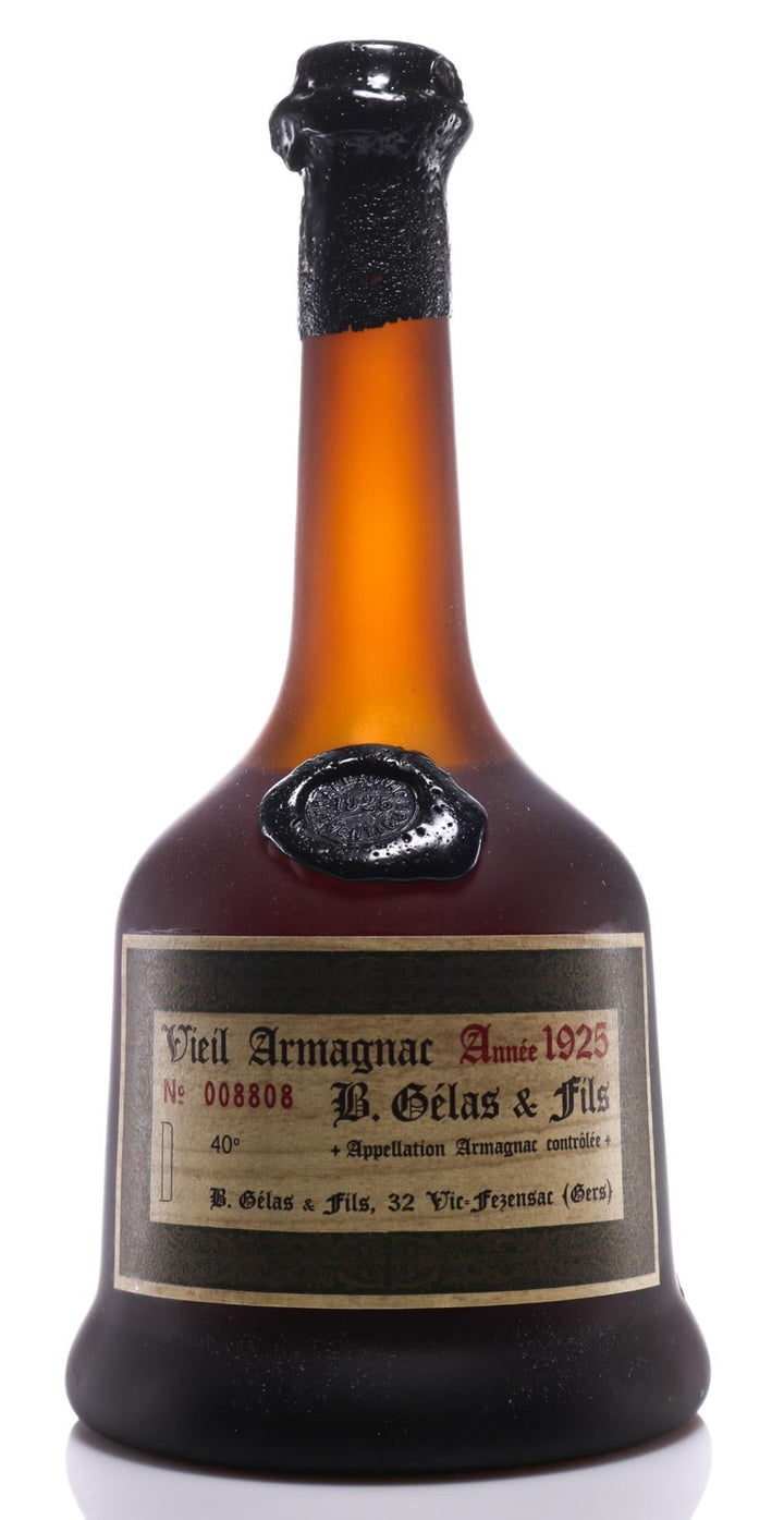 1925 Gelas & Fils B. Vieil Armagnac Waxbutton Vintage Bottle Nr. 008808 - Slijterij Rue Pinard 